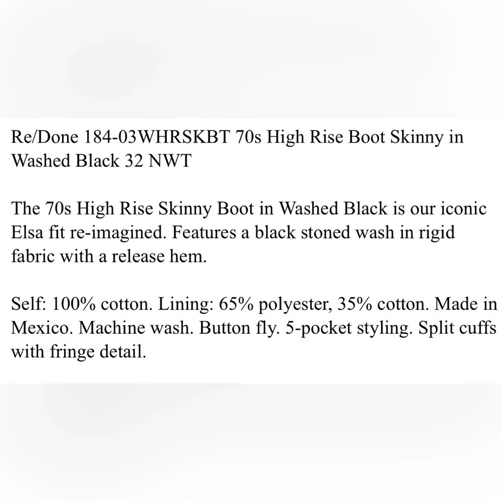 RE/DONE SKINNY BOOT BLACK RAW HEM JEANS 26